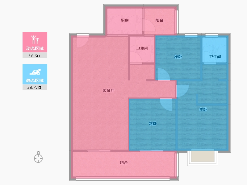 云南省-昆明市-兴港上锦湾-86.72-户型库-动静分区