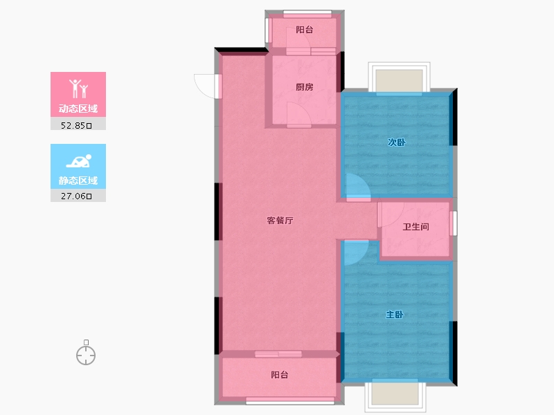 浙江省-金华市-朝阳湖畔-70.66-户型库-动静分区