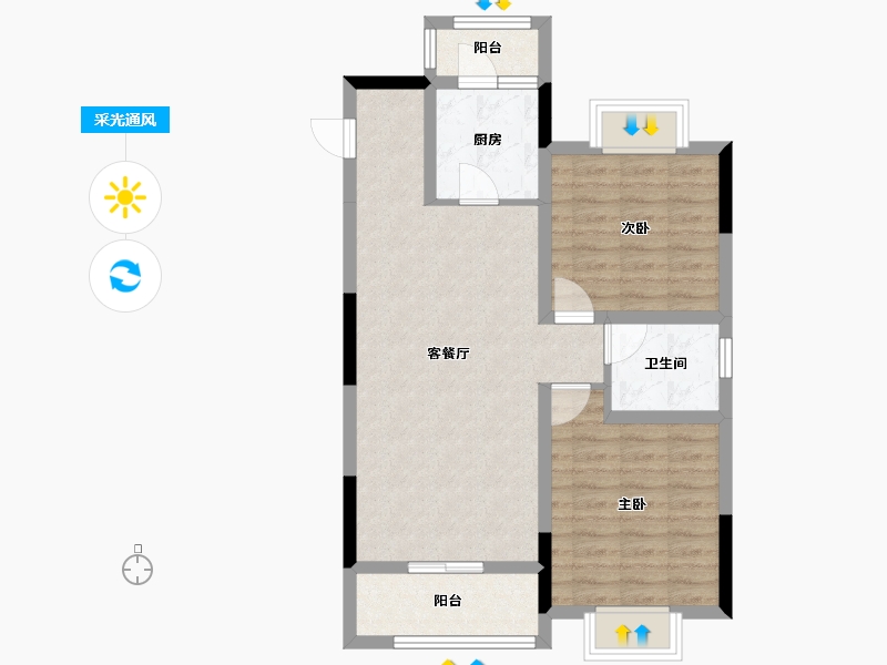 浙江省-金华市-朝阳湖畔-70.66-户型库-采光通风