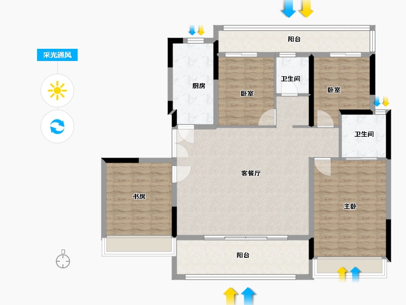 河南省-郑州市-招商美景雍瑞园-135.00-户型库-采光通风