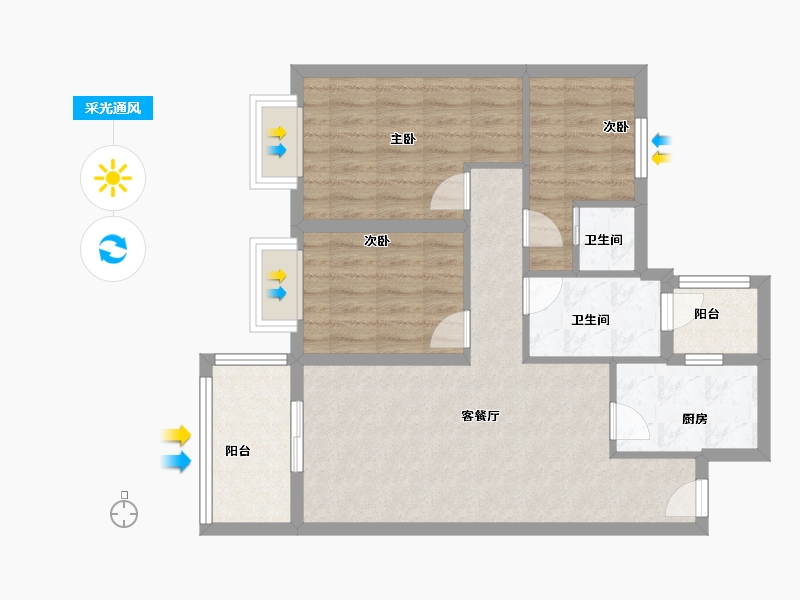 云南省-昆明市-保利城-74.40-户型库-采光通风