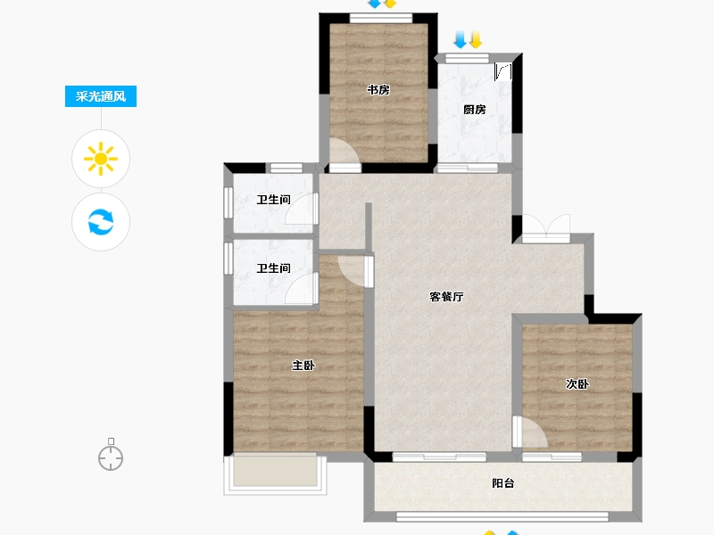 浙江省-金华市-蓝城春风溪语-81.76-户型库-采光通风