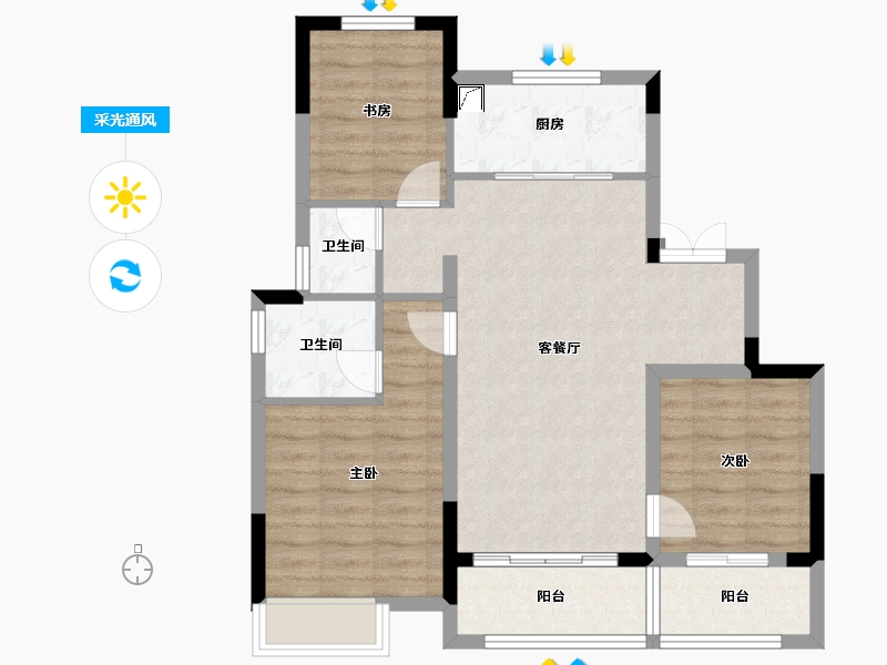 浙江省-金华市-蓝城春风溪语-80.16-户型库-采光通风