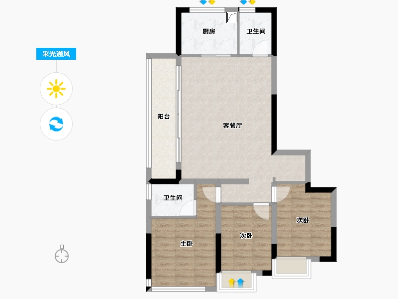 浙江省-金华市-蓝城春风溪语-85.93-户型库-采光通风