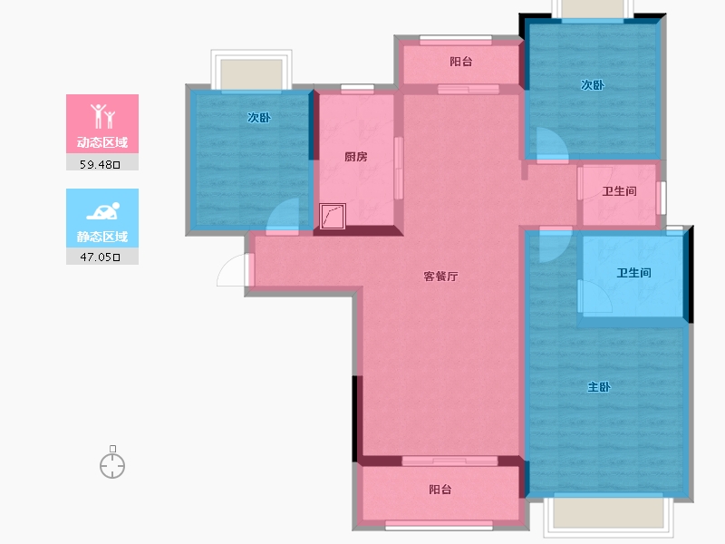 浙江省-金华市-朝阳湖畔-93.89-户型库-动静分区