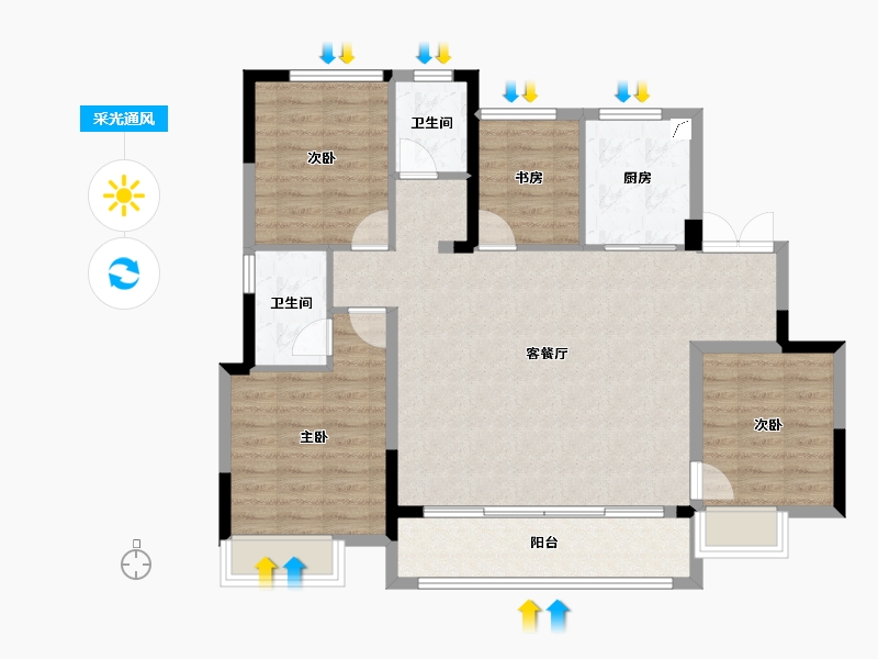 浙江省-金华市-蓝城春风溪语-99.14-户型库-采光通风