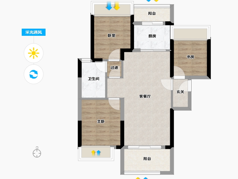 广东省-惠州市-泰丰牧马湖-66.60-户型库-采光通风