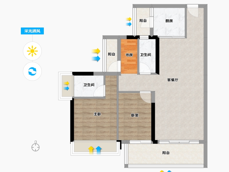 广东省-惠州市-龙湾天宸-74.43-户型库-采光通风