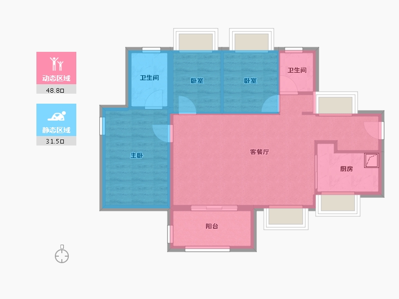 广东省-惠州市-万科万荟花园-71.61-户型库-动静分区