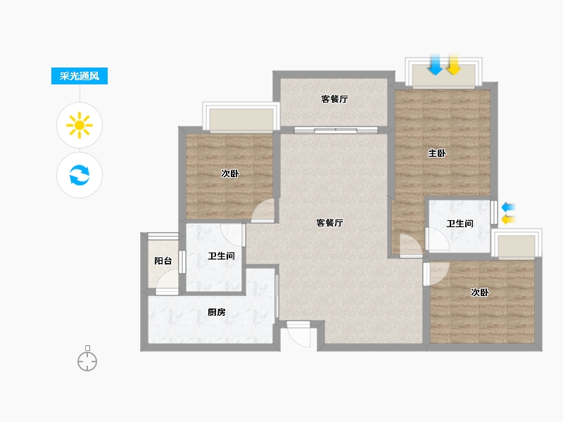 四川省-成都市-恒大御景半岛-89.31-户型库-采光通风