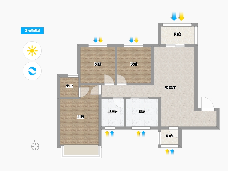 四川省-成都市-中梁御璟台-74.41-户型库-采光通风