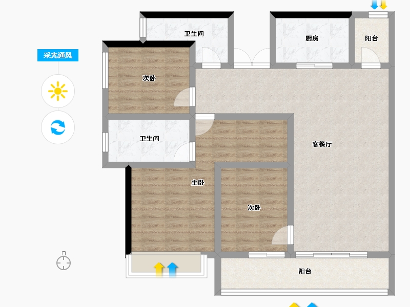 四川省-成都市-天府公园未来城-105.34-户型库-采光通风