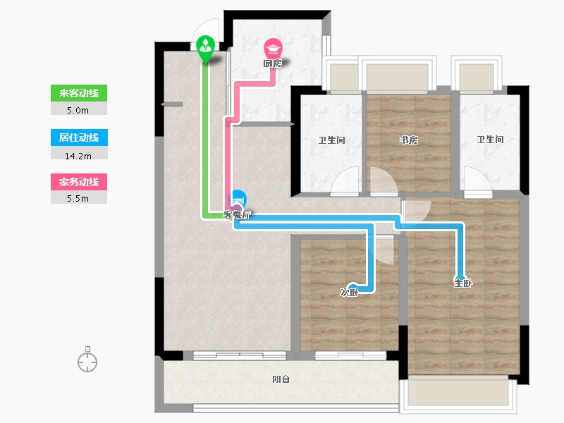 湖北省-武汉市-​绿城华生桂语朝阳-86.34-户型库-动静线