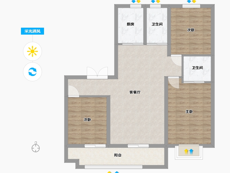 山东省-潍坊市-恒信宝通御园-95.56-户型库-采光通风