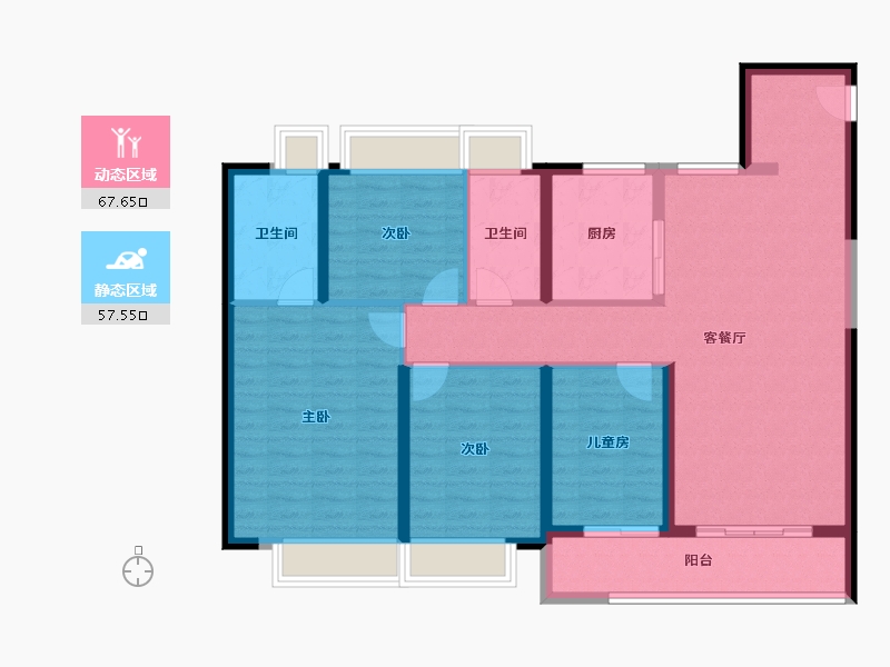 湖北省-武汉市-​绿城华生桂语朝阳-112.74-户型库-动静分区