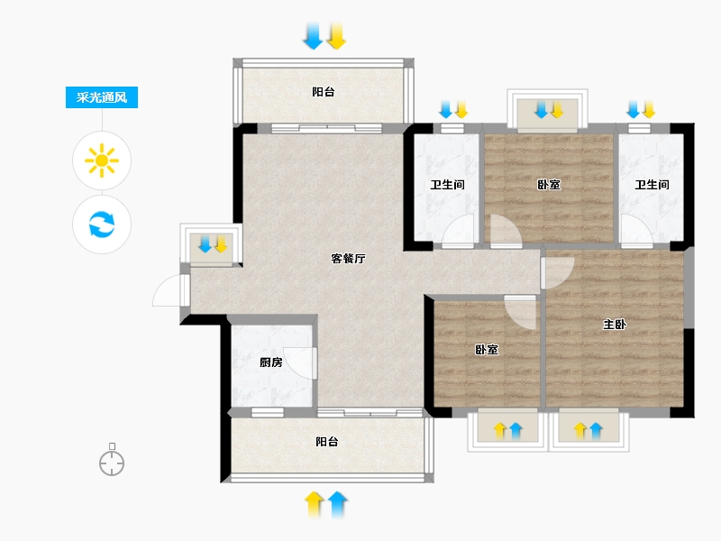 广东省-惠州市-荣佳国韵-85.06-户型库-采光通风