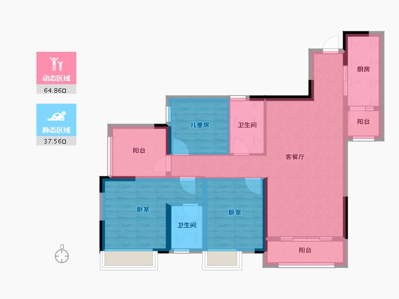 重庆-重庆市-利安凰城御府-90.67-户型库-动静分区