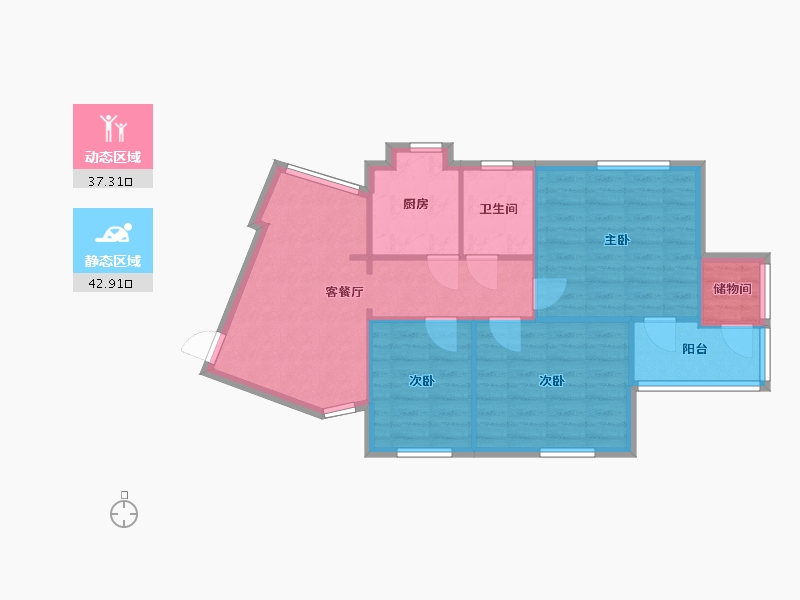 湖北省-武汉市-花桥一村-87.00-户型库-动静分区