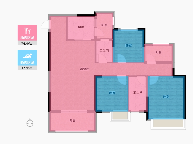 重庆-重庆市-利安凰城御府-95.58-户型库-动静分区