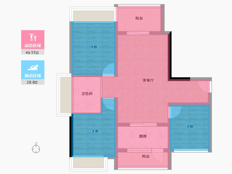 四川省-成都市-长冶南阳御龙府-68.70-户型库-动静分区