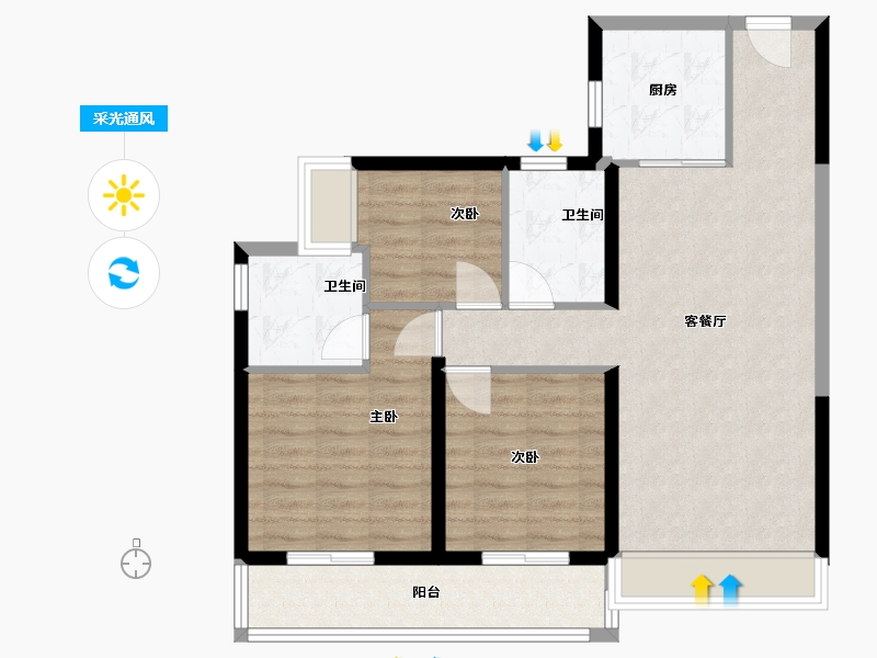 云南省-昆明市-兴港上锦湾-84.80-户型库-采光通风