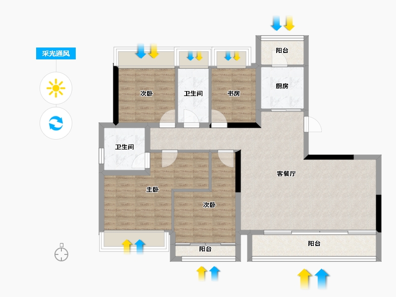 四川省-成都市-成都诚园-103.14-户型库-采光通风