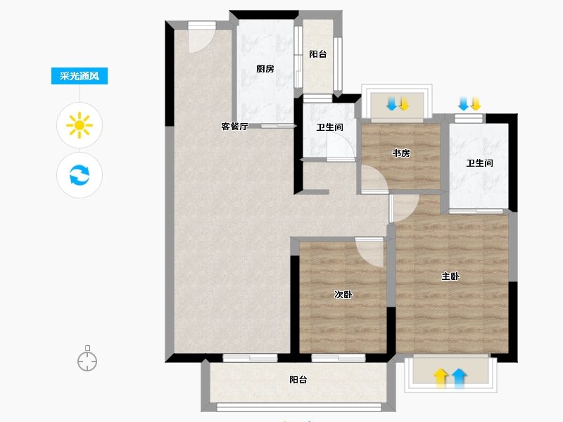 云南省-昆明市-富康城紫悦府-75.14-户型库-采光通风