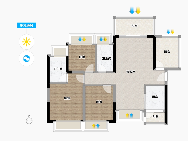 广东省-惠州市-碧桂园城央印象-82.02-户型库-采光通风