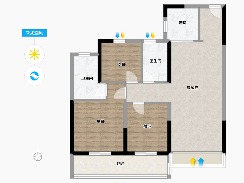 云南省-昆明市-兴港上锦湾-85.60-户型库-采光通风