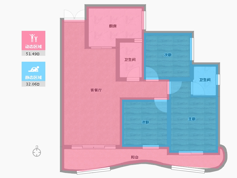 四川省-成都市-天府云城C区-73.25-户型库-动静分区