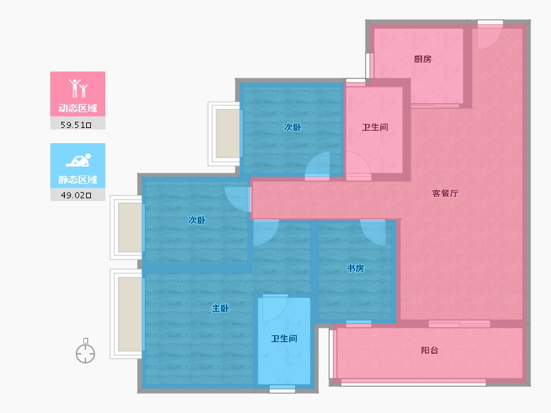 云南省-昆明市-蓝光德商天域-96.02-户型库-动静分区