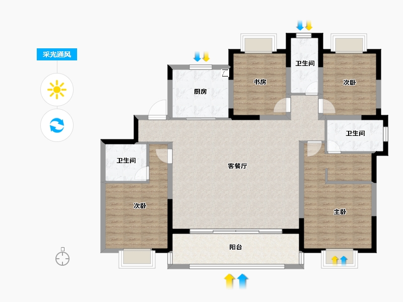 江苏省-无锡市-海尔产城创翡翠文华-135.01-户型库-采光通风