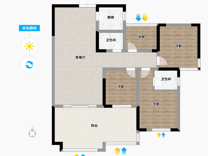 四川省-成都市-成都后花园蝶院-119.02-户型库-采光通风