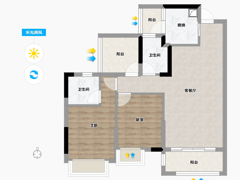 广东省-惠州市-世茂福晟钱隆华府-69.94-户型库-采光通风