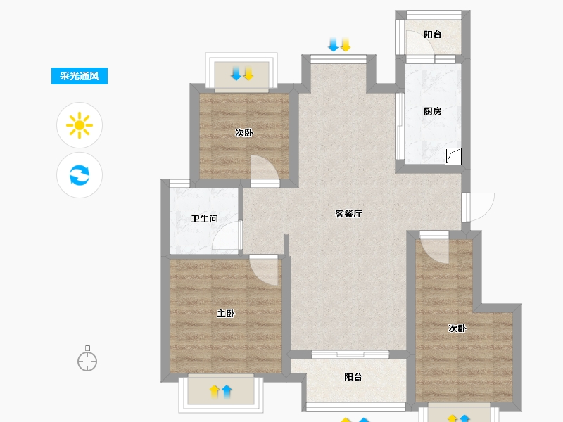 重庆-重庆市-弘阳昕悦棠-71.00-户型库-采光通风