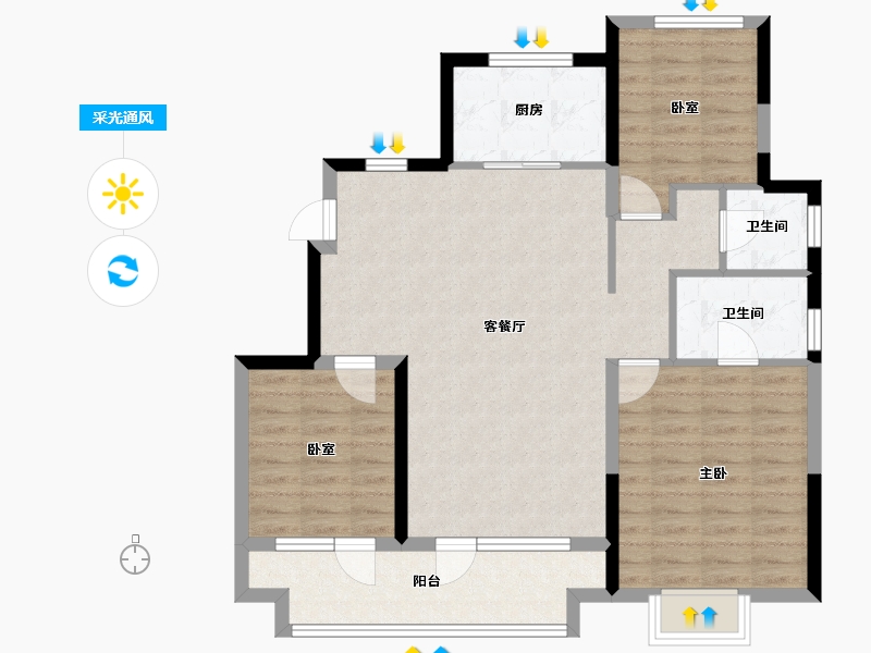 山东省-青岛市-蔚蓝天地-92.00-户型库-采光通风