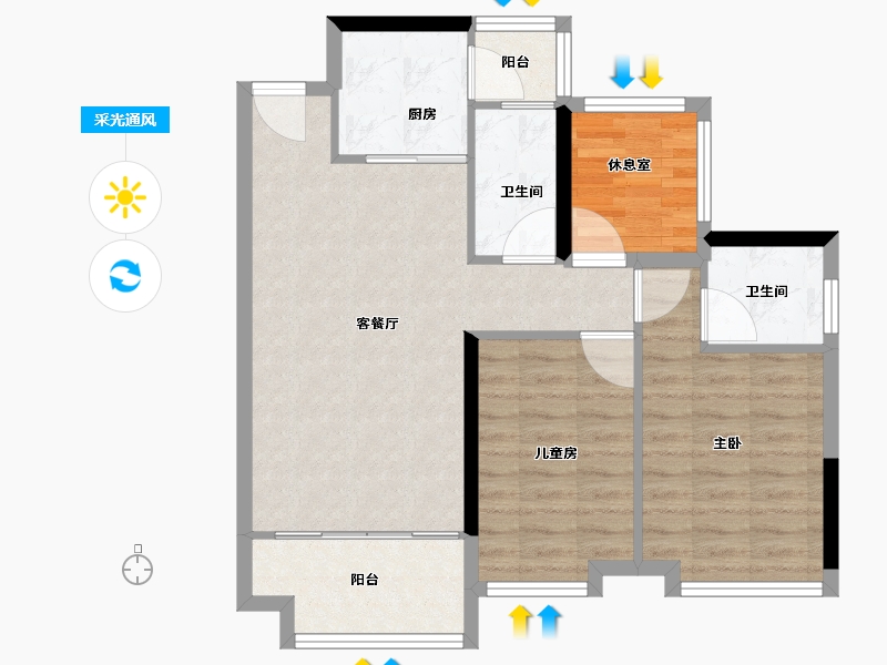 广东省-惠州市-联泰香域雅园-76.00-户型库-采光通风