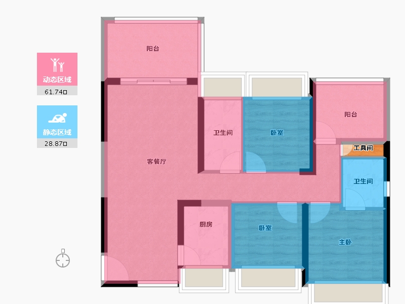 广东省-惠州市-卓洲绿景苑-81.01-户型库-动静分区