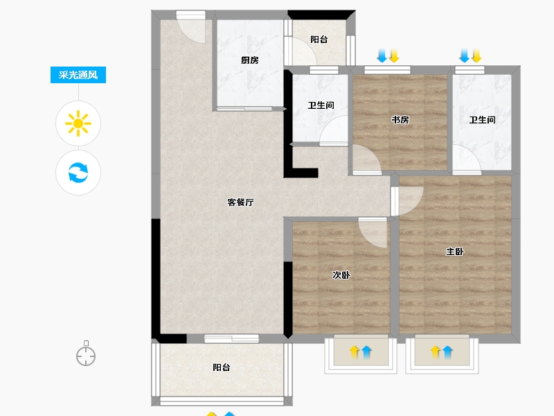 云南省-昆明市-瑞伦璞园-75.96-户型库-采光通风