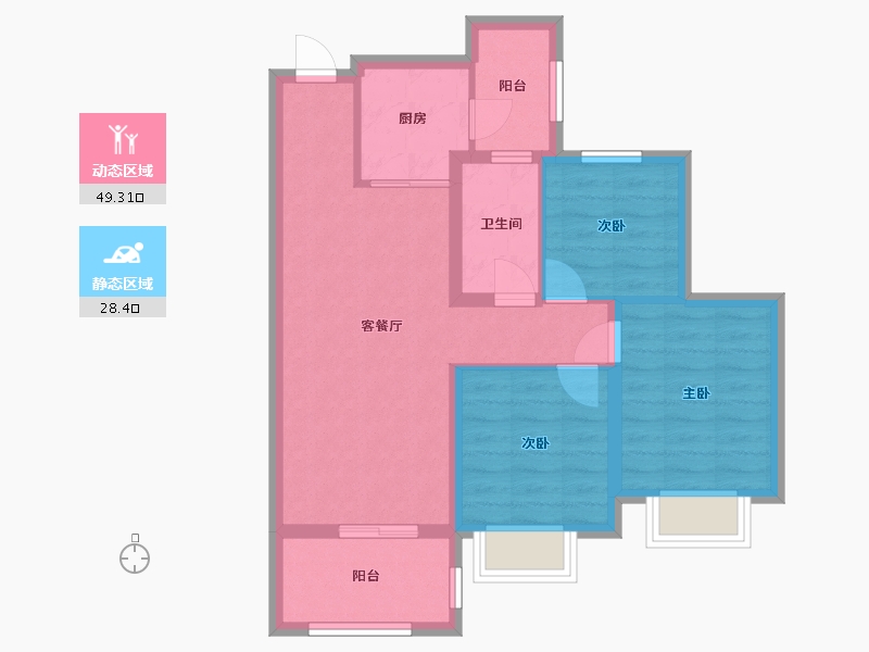 云南省-昆明市-清华海峡小镇花园城-68.74-户型库-动静分区