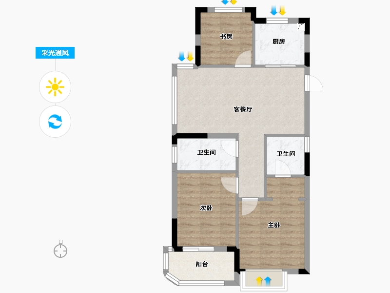 浙江省-金华市-滨江翠语华庭​-71.20-户型库-采光通风