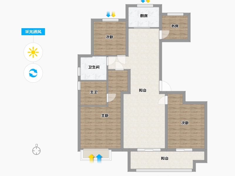 江苏省-徐州市-​东部美的城-109.60-户型库-采光通风