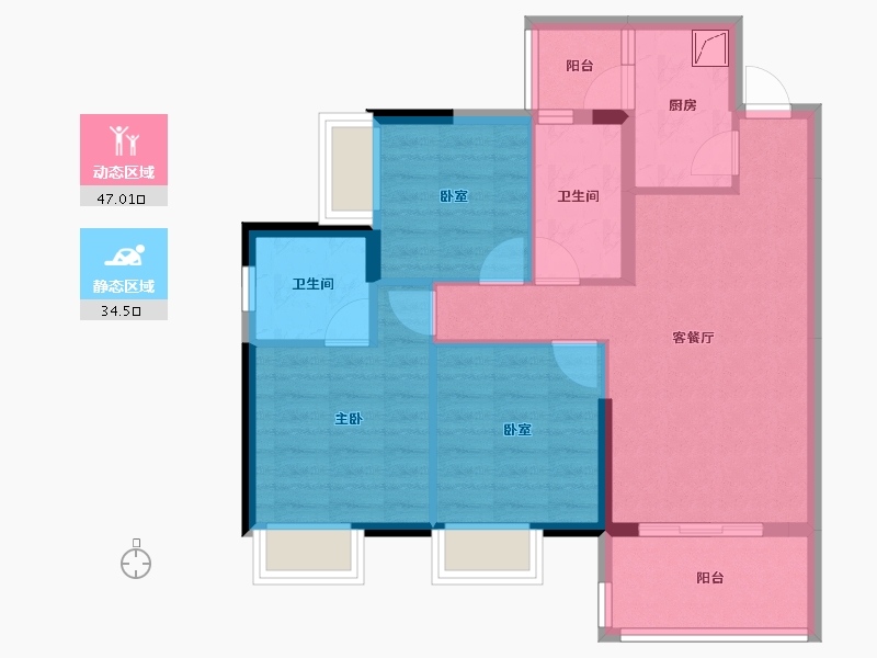 广东省-惠州市-世茂福晟钱隆华府-71.88-户型库-动静分区