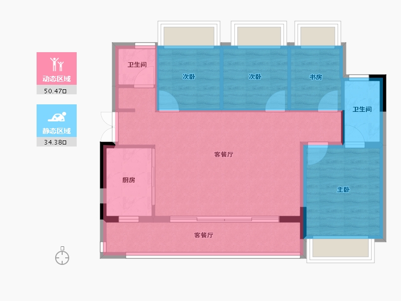 重庆-重庆市-招商渝天府-76.48-户型库-动静分区