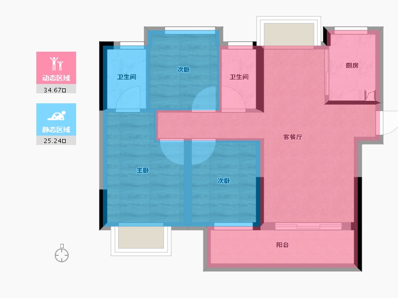 湖南省-长沙市-汉唐世家-52.25-户型库-动静分区