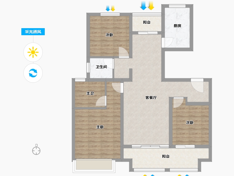 江苏省-徐州市-​东部美的城-92.00-户型库-采光通风