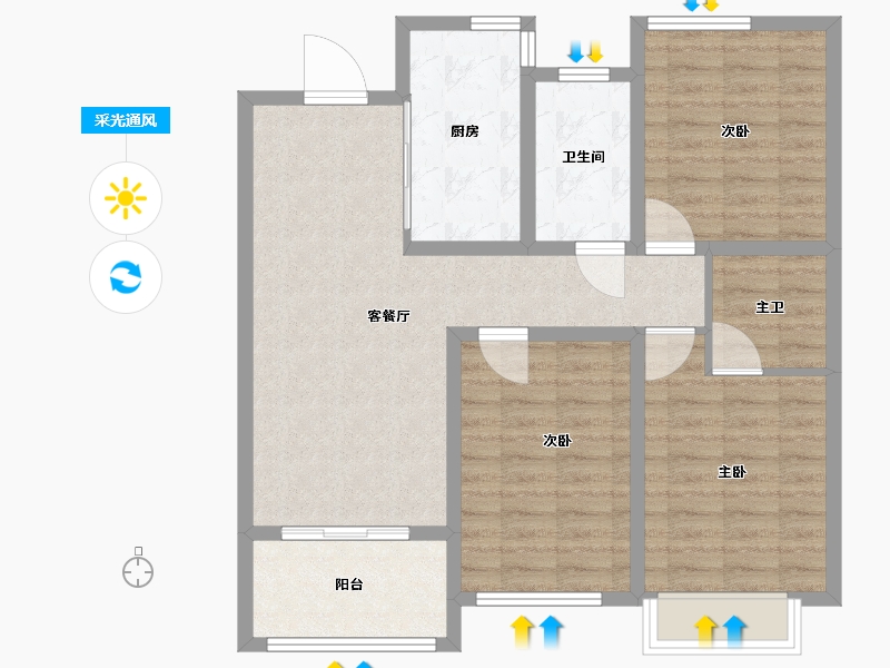 江苏省-徐州市-润柏华庭-88.73-户型库-采光通风