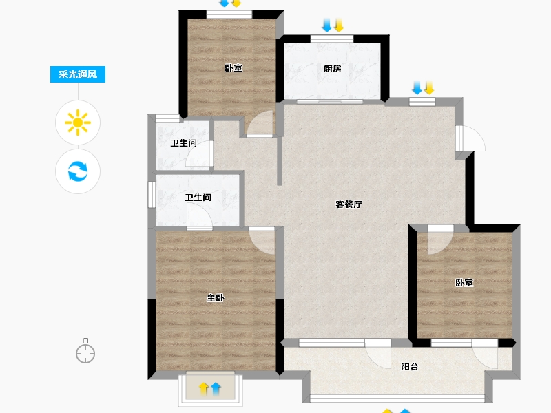 山东省-青岛市-蔚蓝天地-92.00-户型库-采光通风