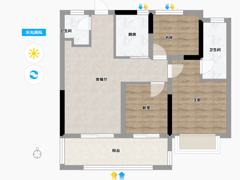 云南省-昆明市-浩创悦山湖-62.40-户型库-采光通风