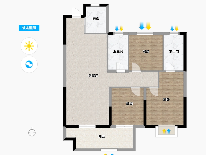 江苏省-徐州市-​珍宝岛雍景和府-99.81-户型库-采光通风